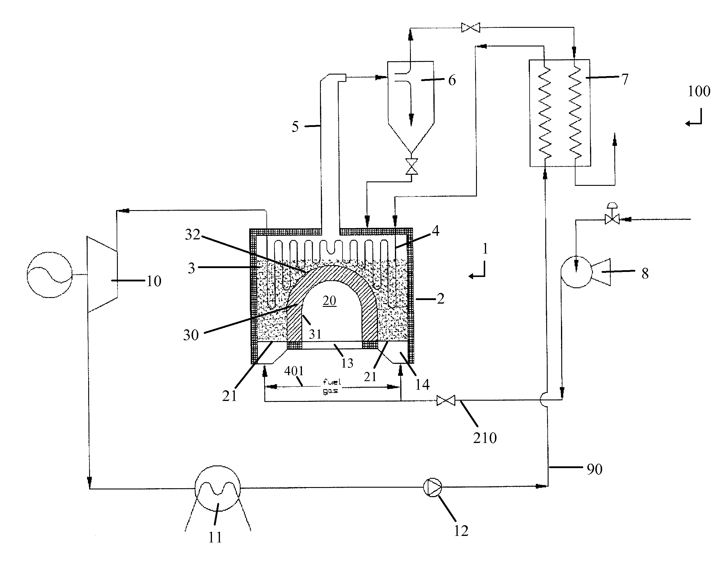 Device and method for storage and transfer of thermal energy originated from solar radiation based on fluidization of a bed of particles