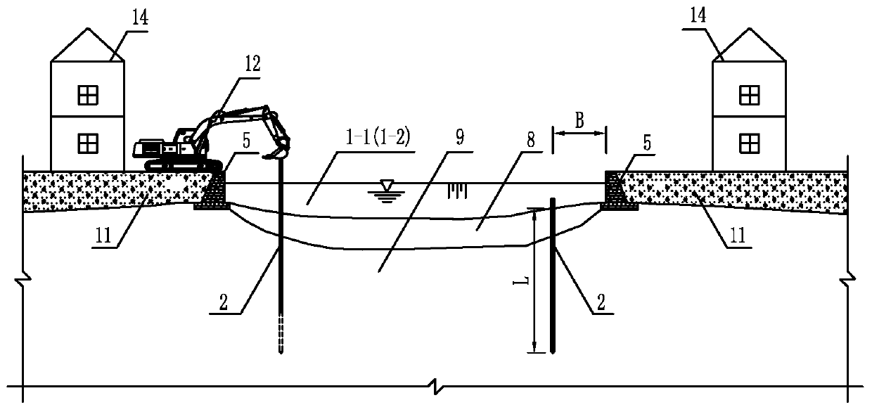 Riverway bank slope ecological protection structure and dredging method under poor geological condition