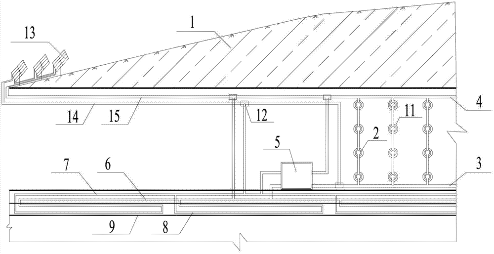 Cold region tunnel fire fighting pipeline solar energy-ground source heat pump united heat storage heating system