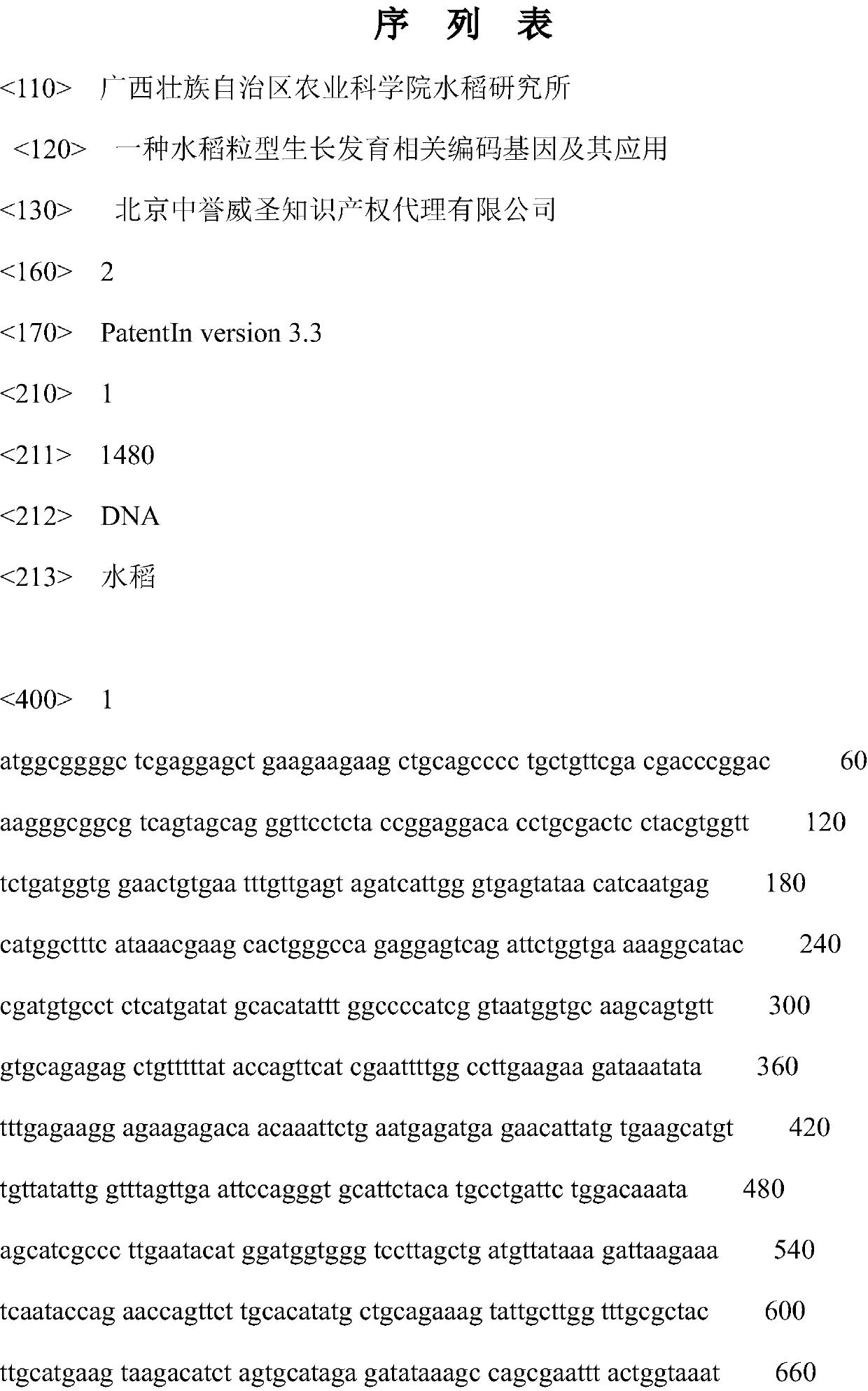 Rice grain type growth and development related coding gene and its application