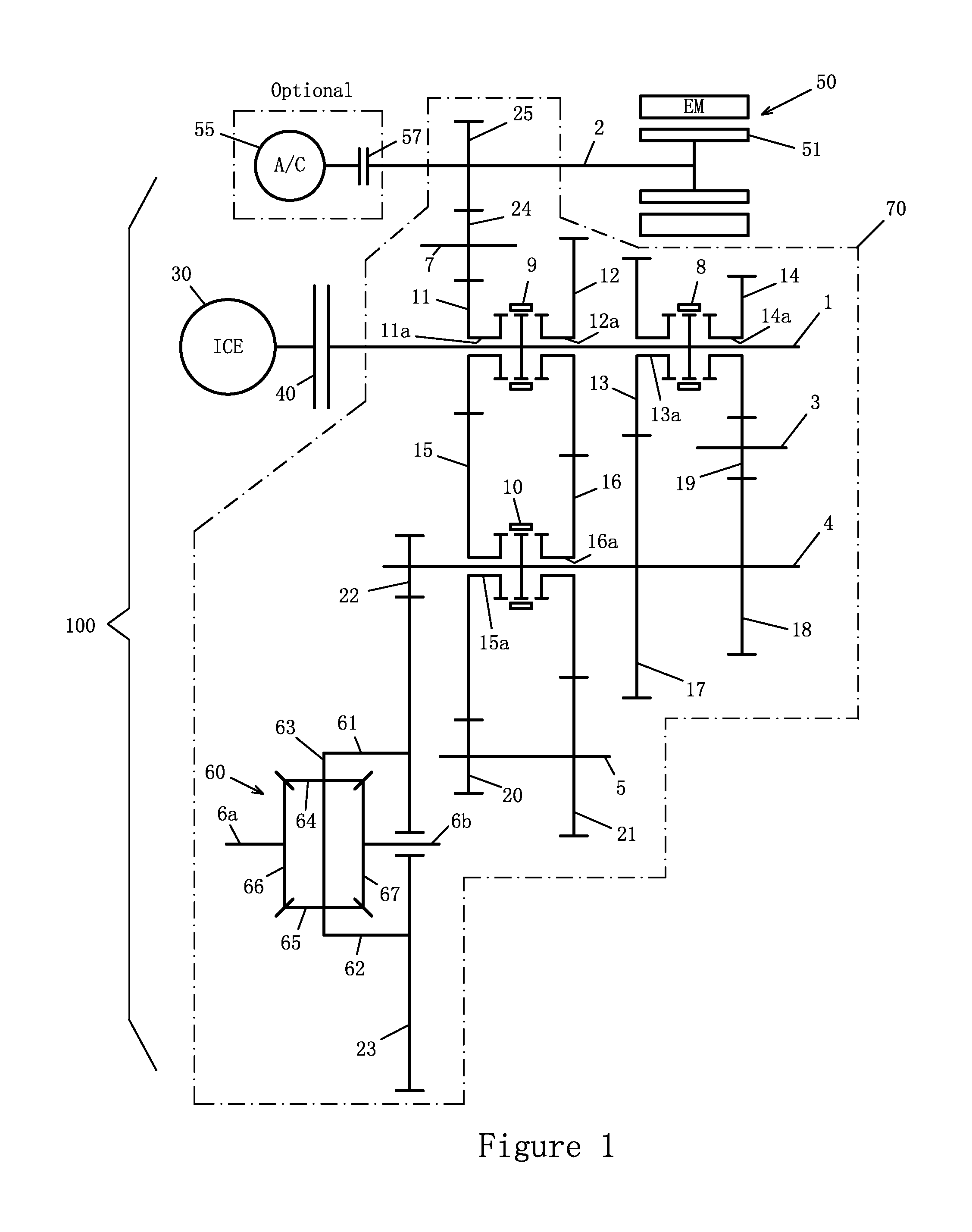 Hybrid-power driving system for a vehicle and a transmission thereof