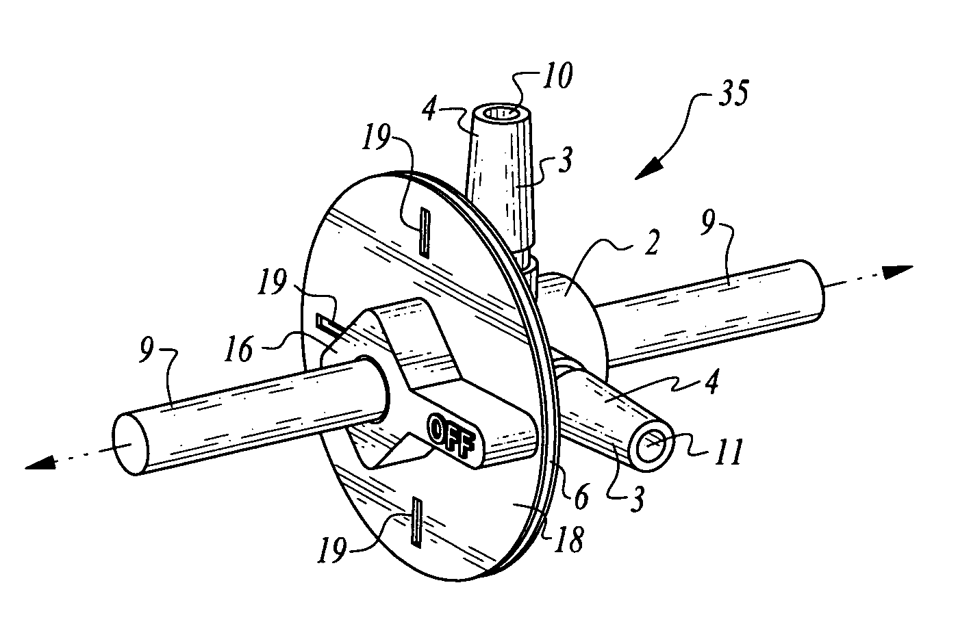 Multi-port stopcock valve and flow designating system