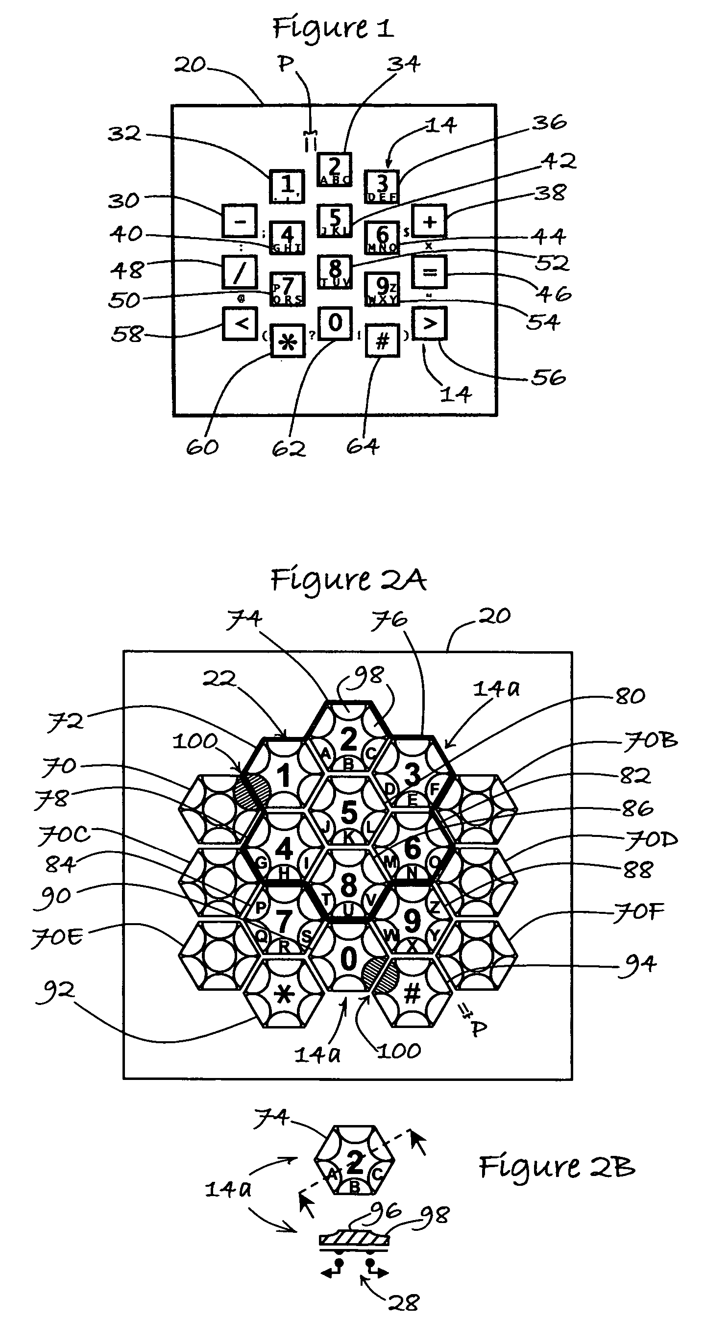 Hexagonal matrix alphanumeric keypad