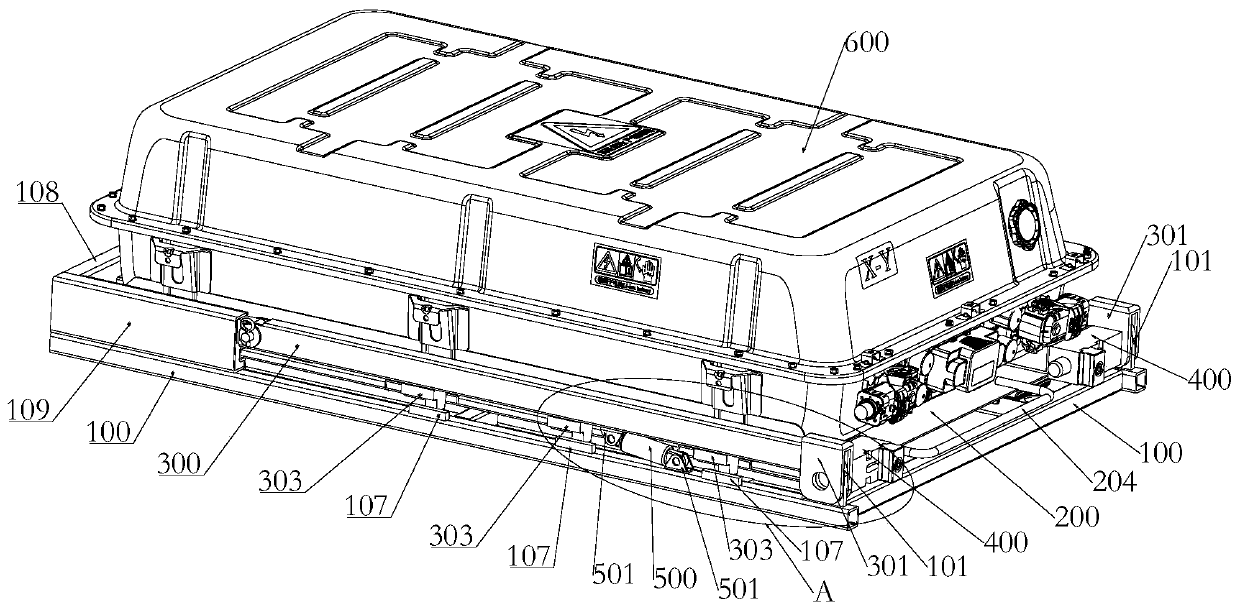 Quick-change device for power battery system of electric automobile and battery pack