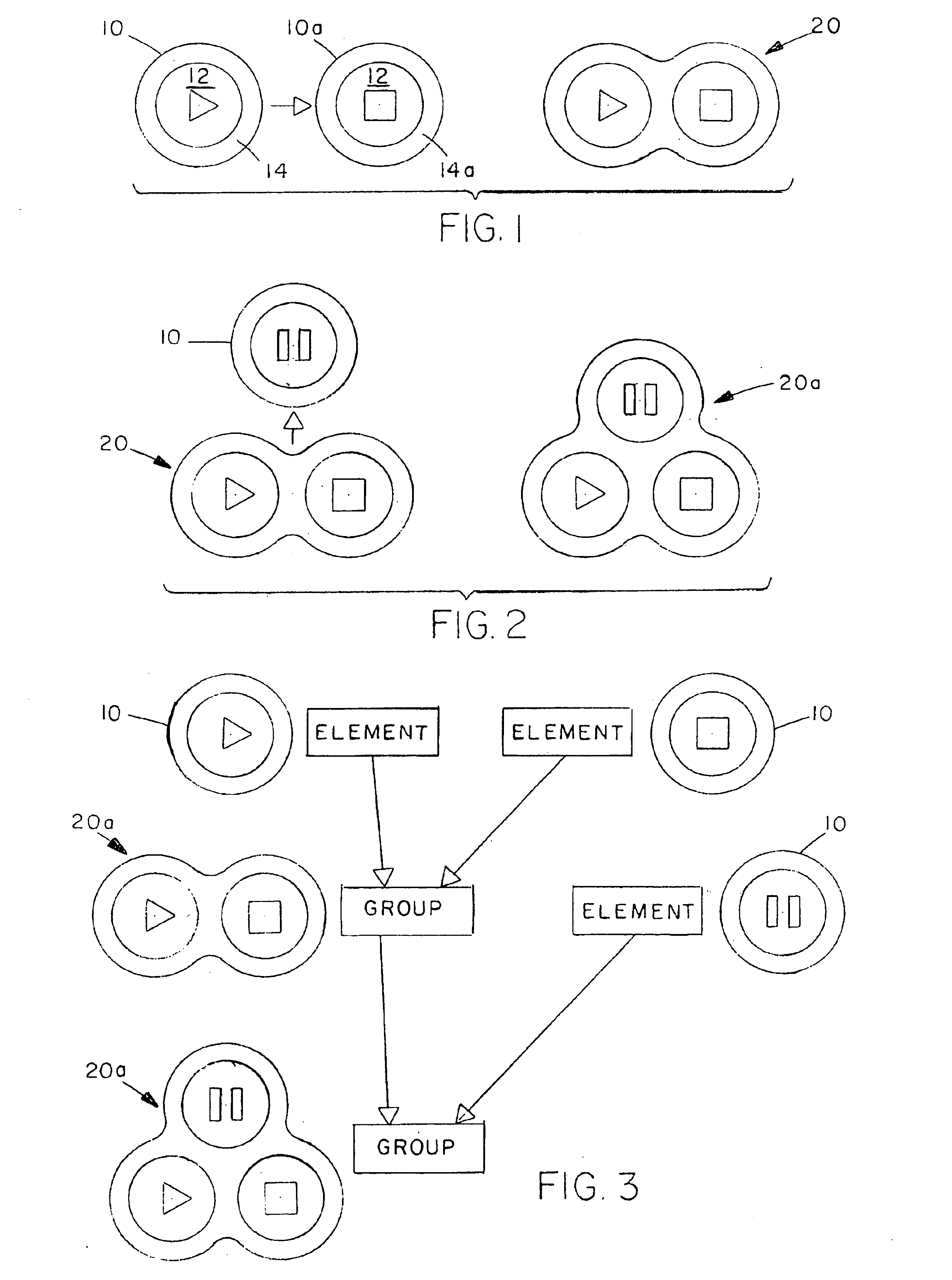 Graphical user interface with moveable, mergeable elements