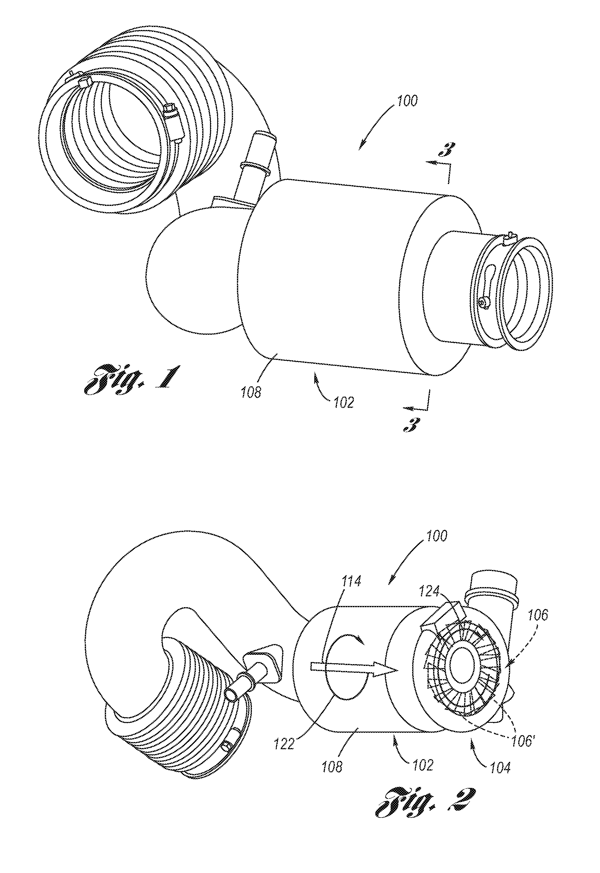 Induction system with air flow rotation and noise absorber for turbocharger applications