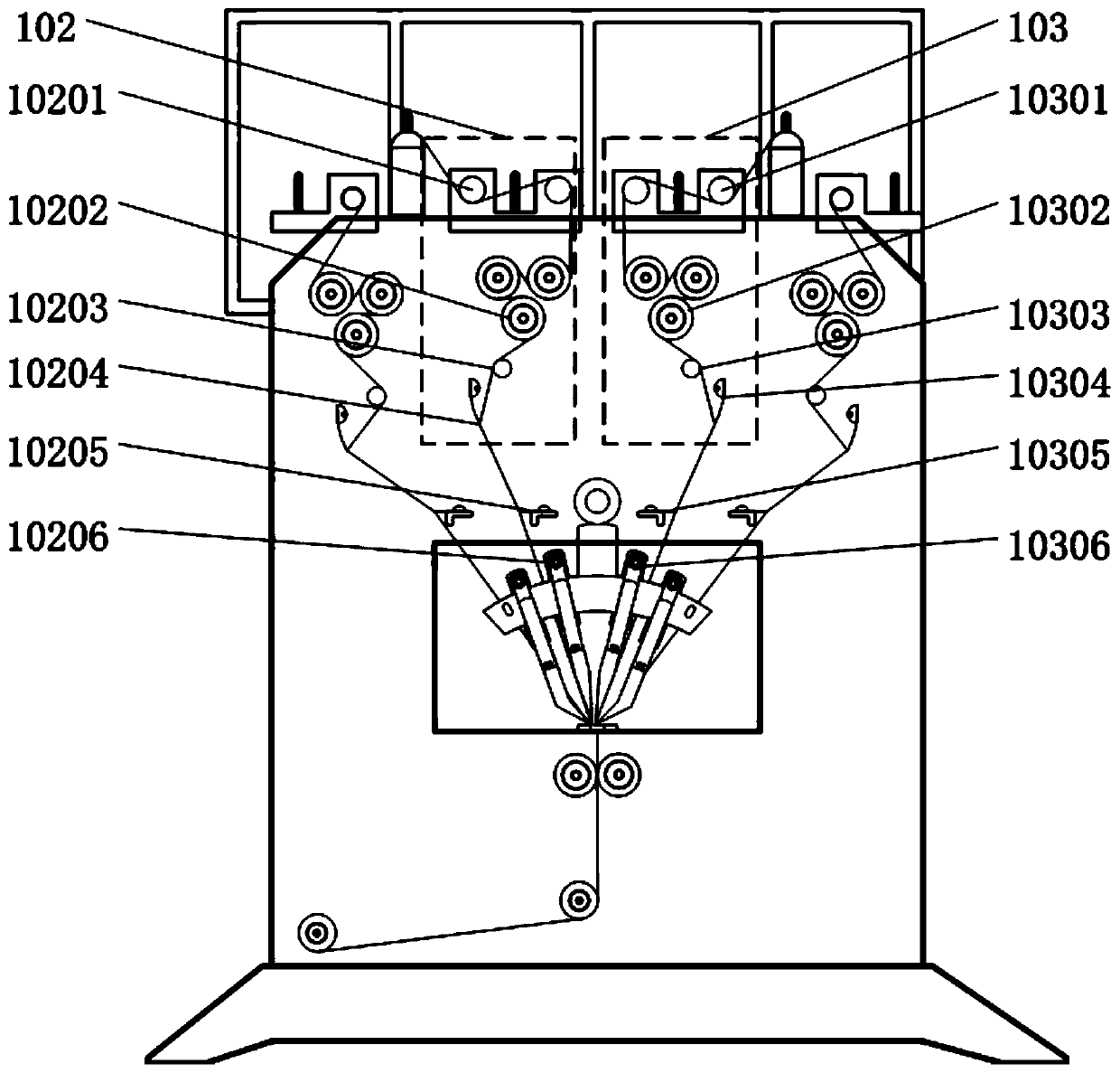 A yarn feeding system for a double-needle bed flat yarn warp knitting machine