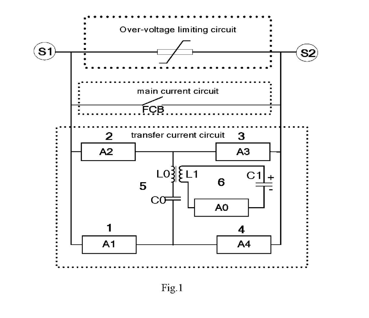 Hybrid circuit breaker having a bridge induction transfer structure