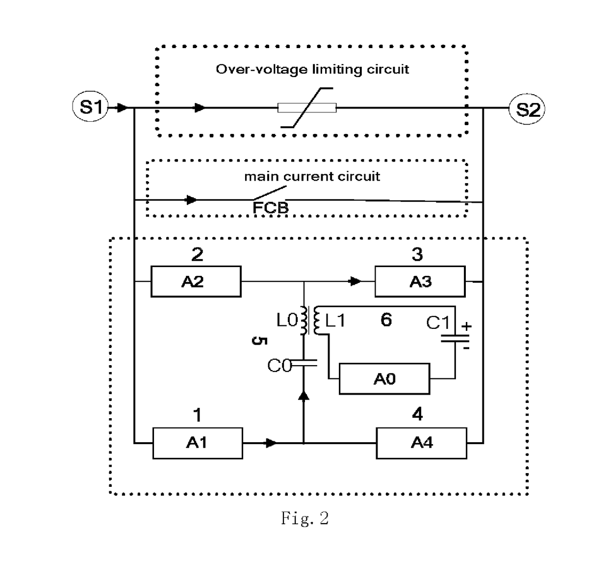 Hybrid circuit breaker having a bridge induction transfer structure