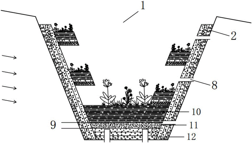 Spiral type low elevation greenbelt capable of efficiently reducing runoff pollutants