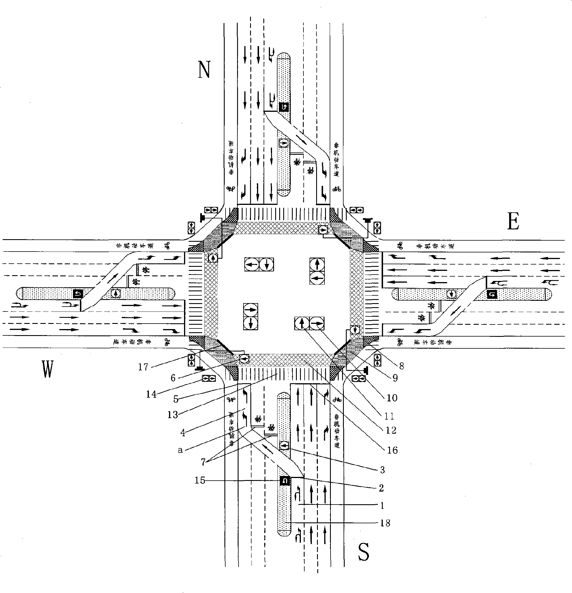 Road grade crossing non-conflict traffic mode arrangement and control method