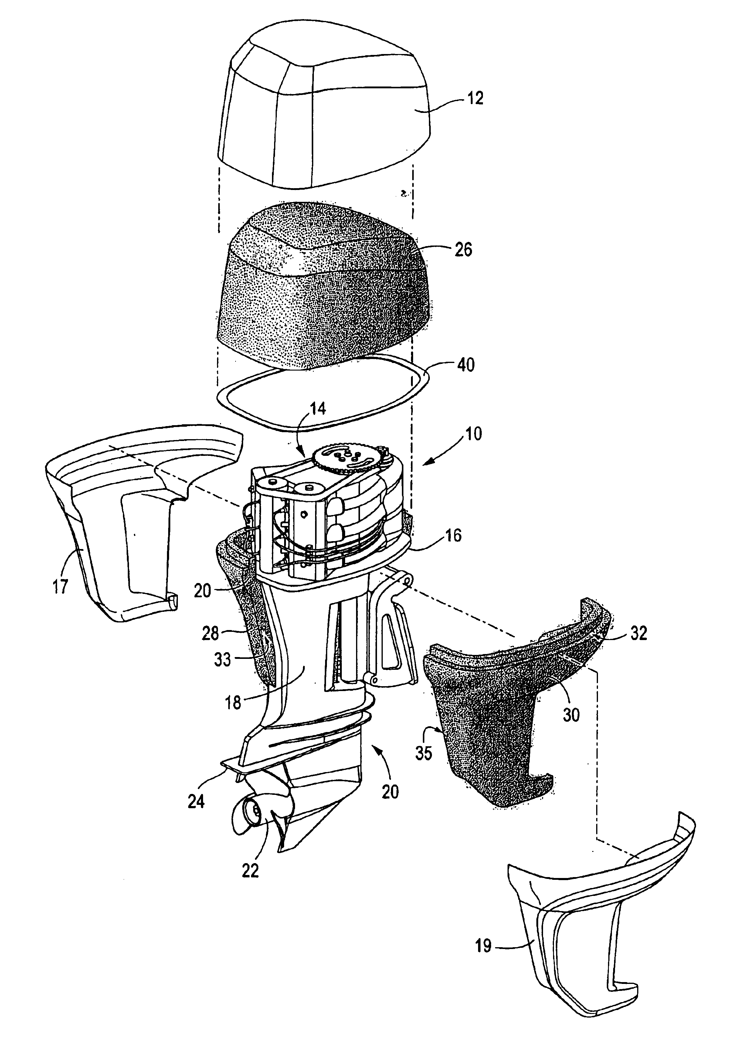 Sound insulation for outboard motors