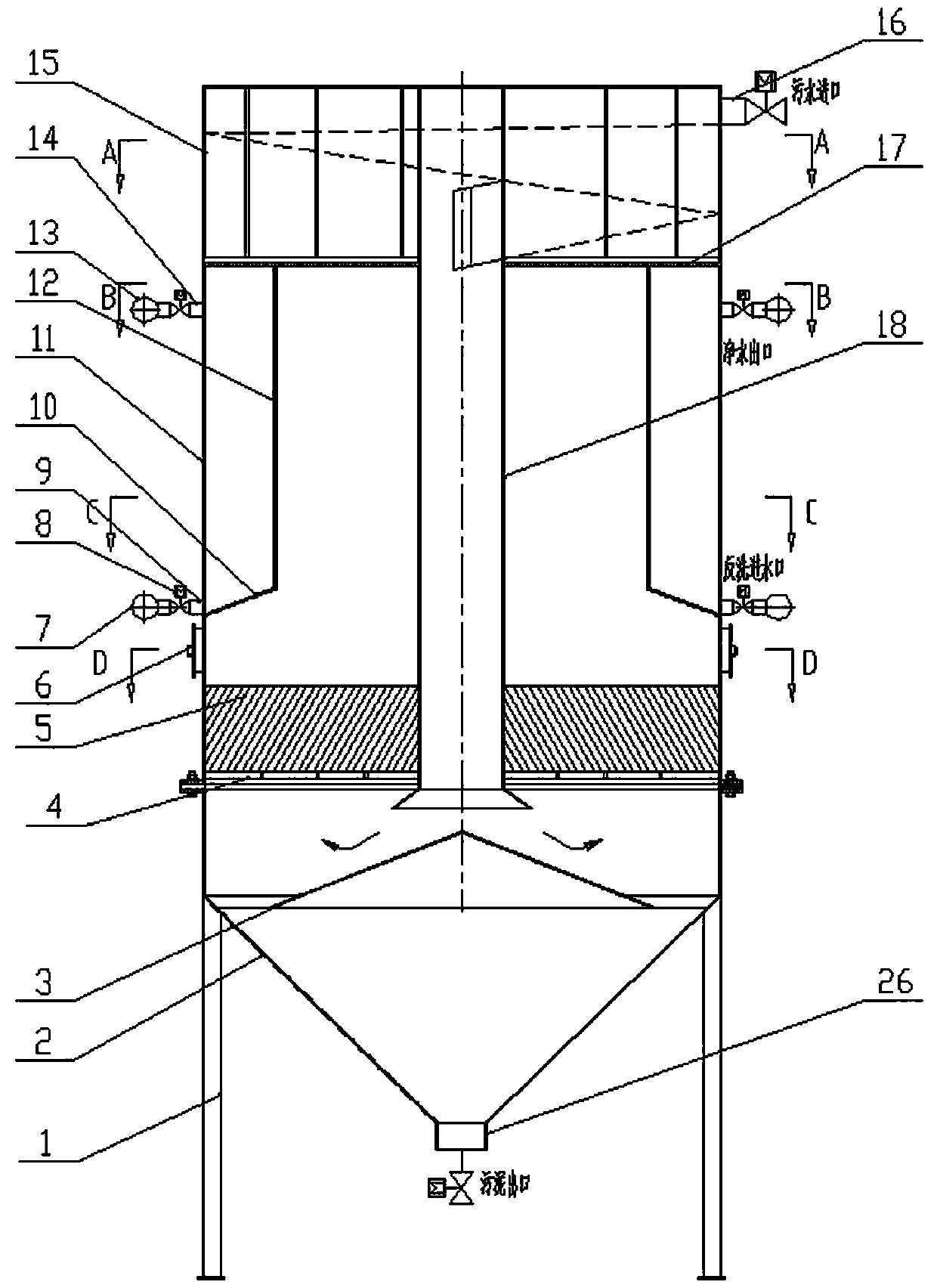 Flocculation, swirling, precipitation and filtration integrated sewage treatment equipment