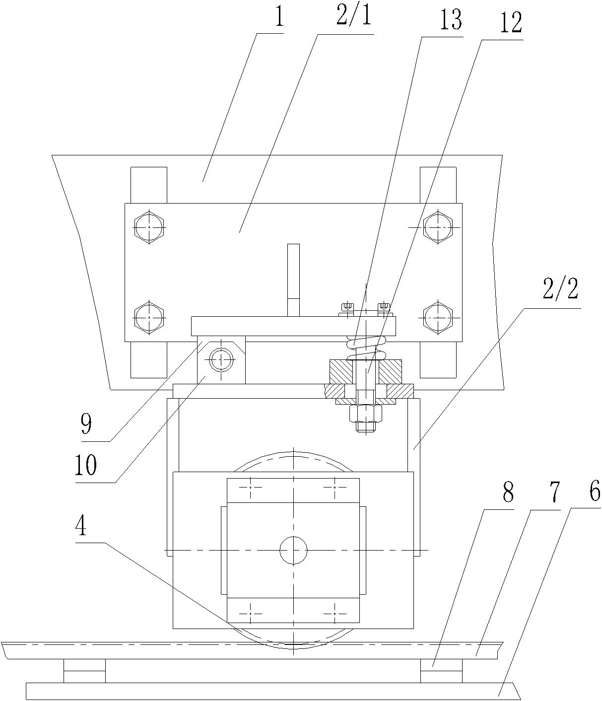 Running positioning device for double-beam trolley of crane