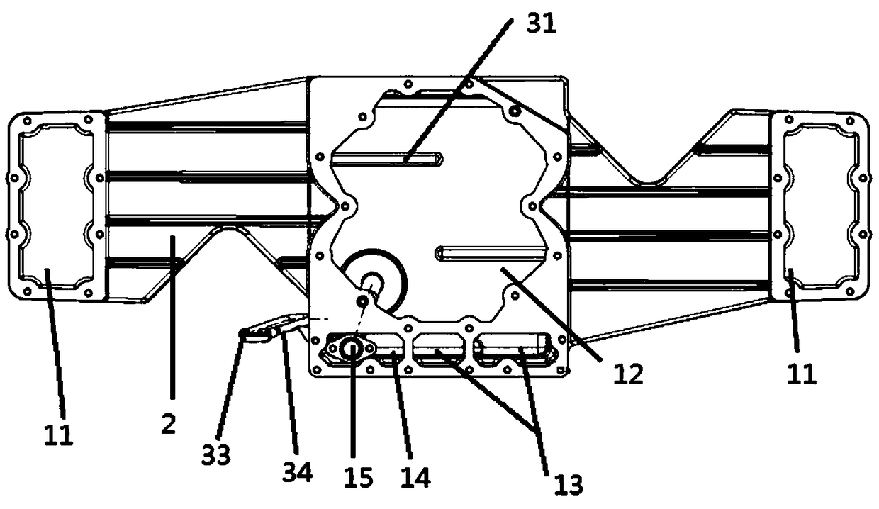 An oil pan assembly for a two-stroke horizontally opposed piston and opposed cylinder engine