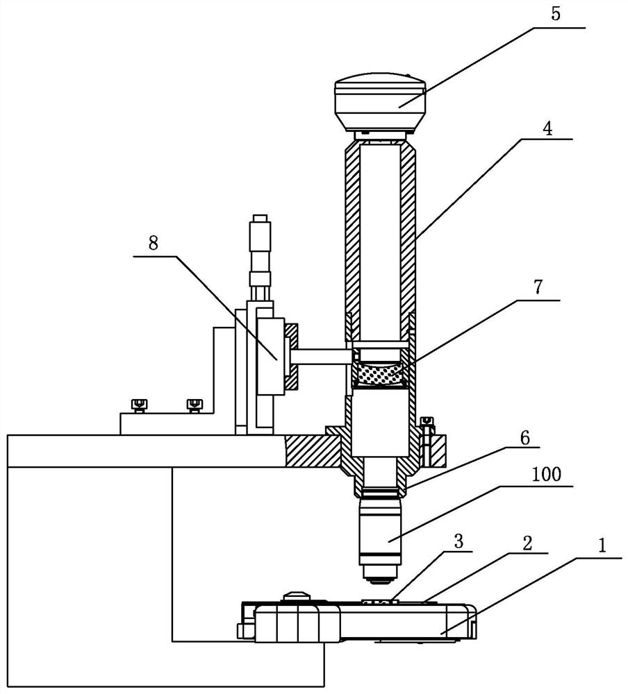 Quantitative detection device and detection method for chromatic aberration of high magnification objective lens