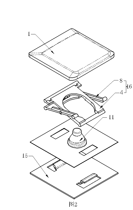 Key switch device with connecting rods and supporting plate molded separately through one plate material