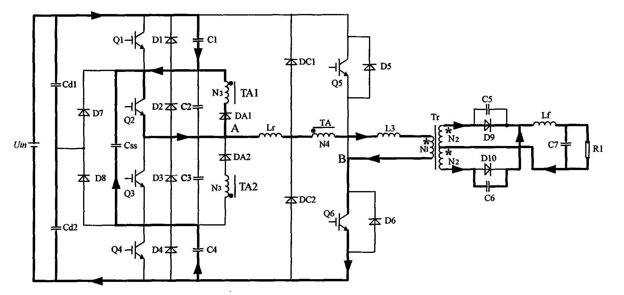 ZVZCS three-level DC-DC converter with two-sided passive auxiliary network