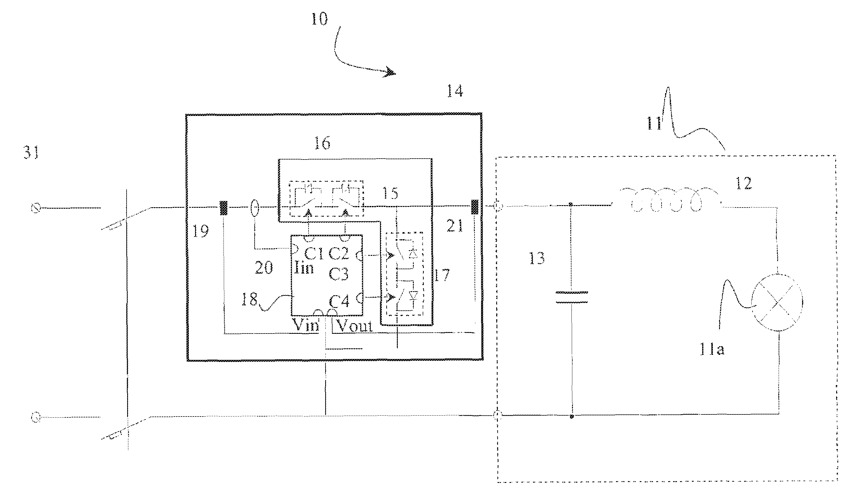 Centralized control device for controlling the application of voltage to a load provided with a power factor correction capacitor