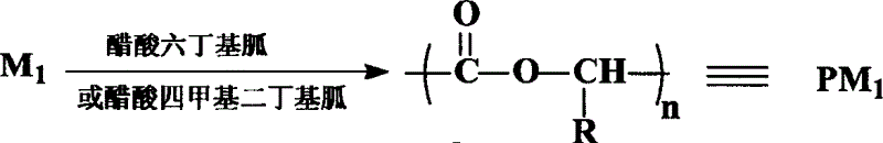 Process of snthesizing medical biological degradative material by acetic acid organic guanidine as catalast