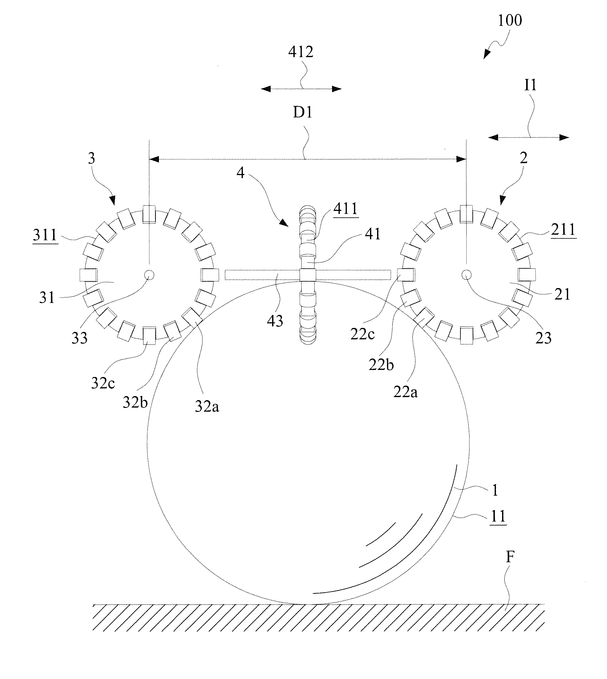 Omni-wheel based driving device with enhanced main wheel structure