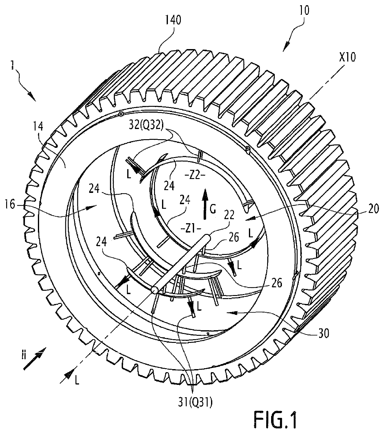 Mechanical device comprising a bearing and a lubrication system, implementing machine and method