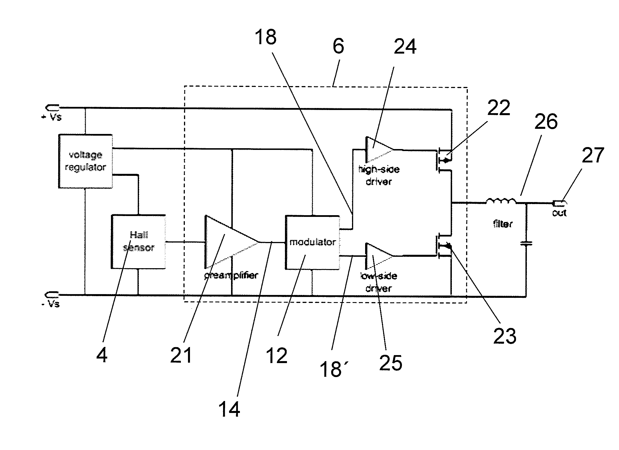 Current sensor operating in accordance with the principle of compensation