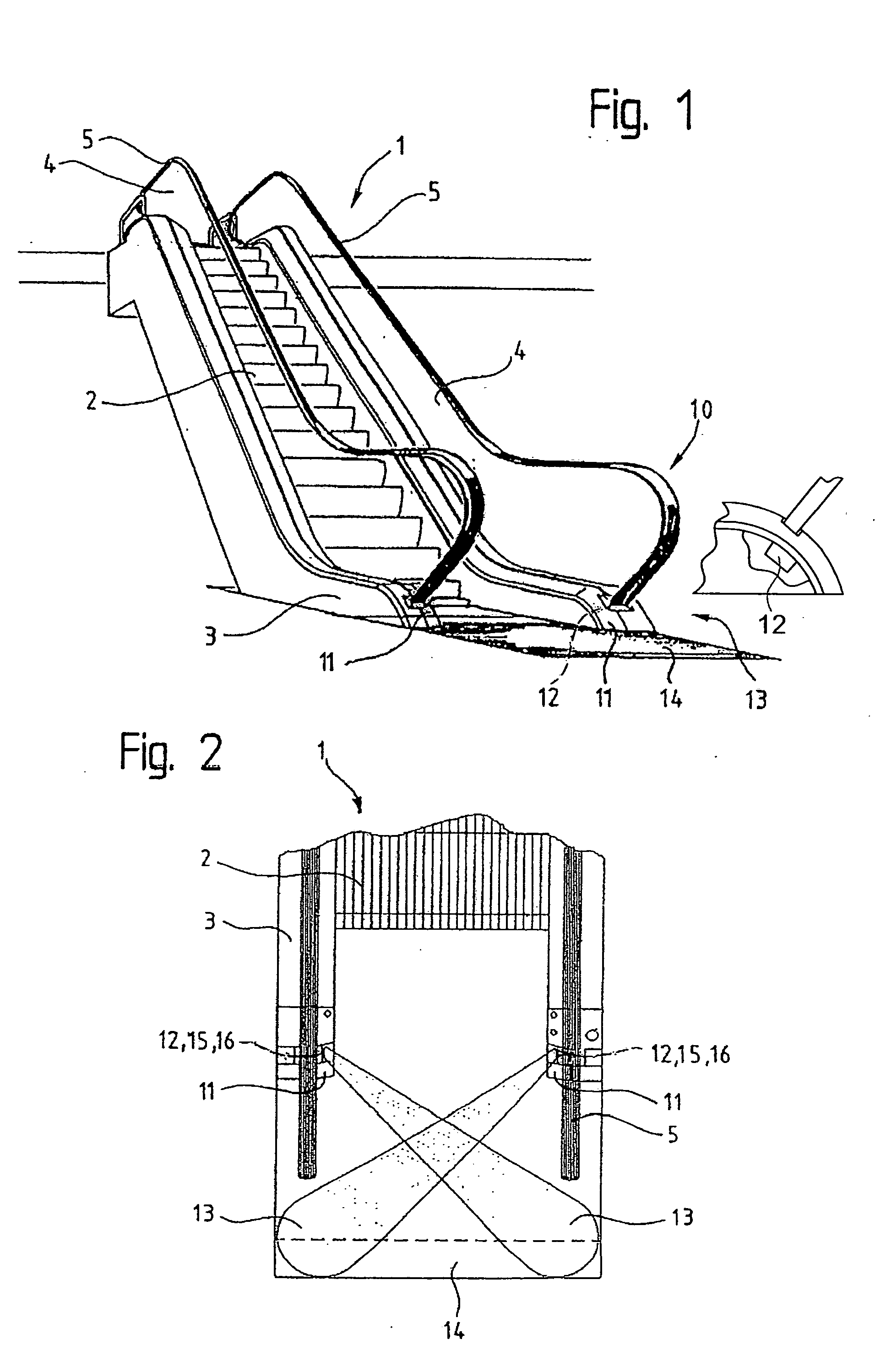 Equipment for monitoring the space in front of escalators and moving walkways by high-frequency sensors