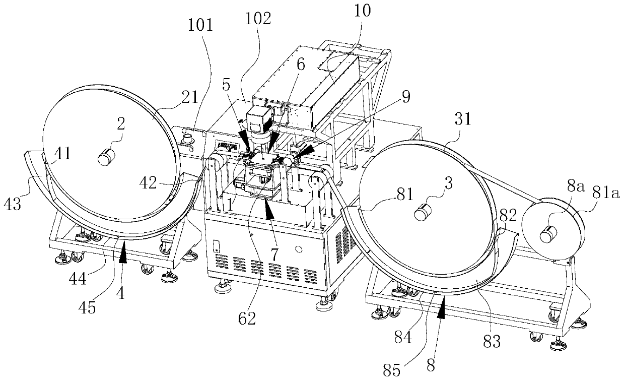 Automatic roll material machining device, laser marking system and roll material machining method