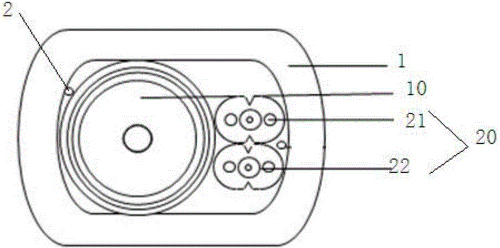 Mixed cable containing coaxial cable