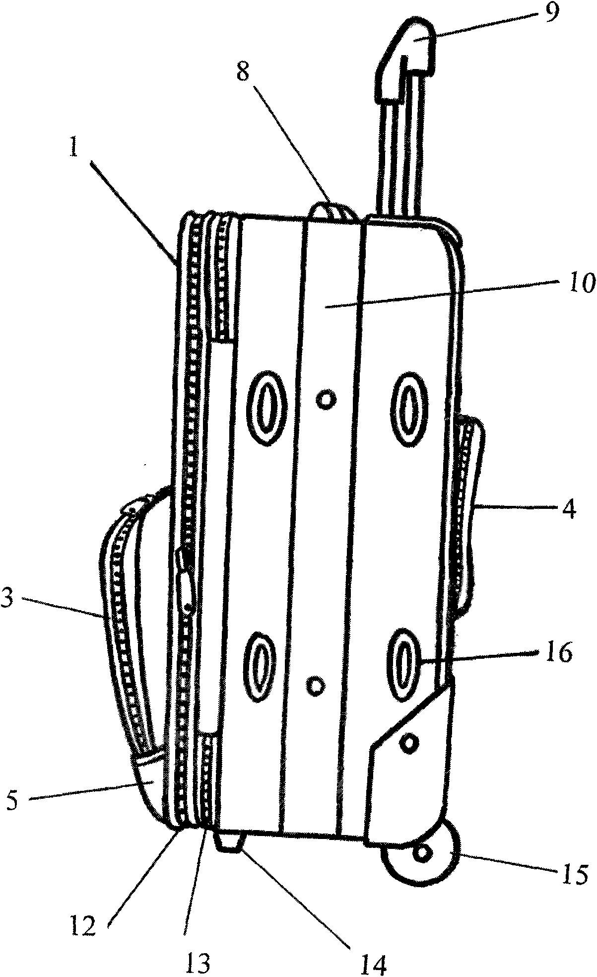 Draw-bar case with iron brace and two rows of decorative straps