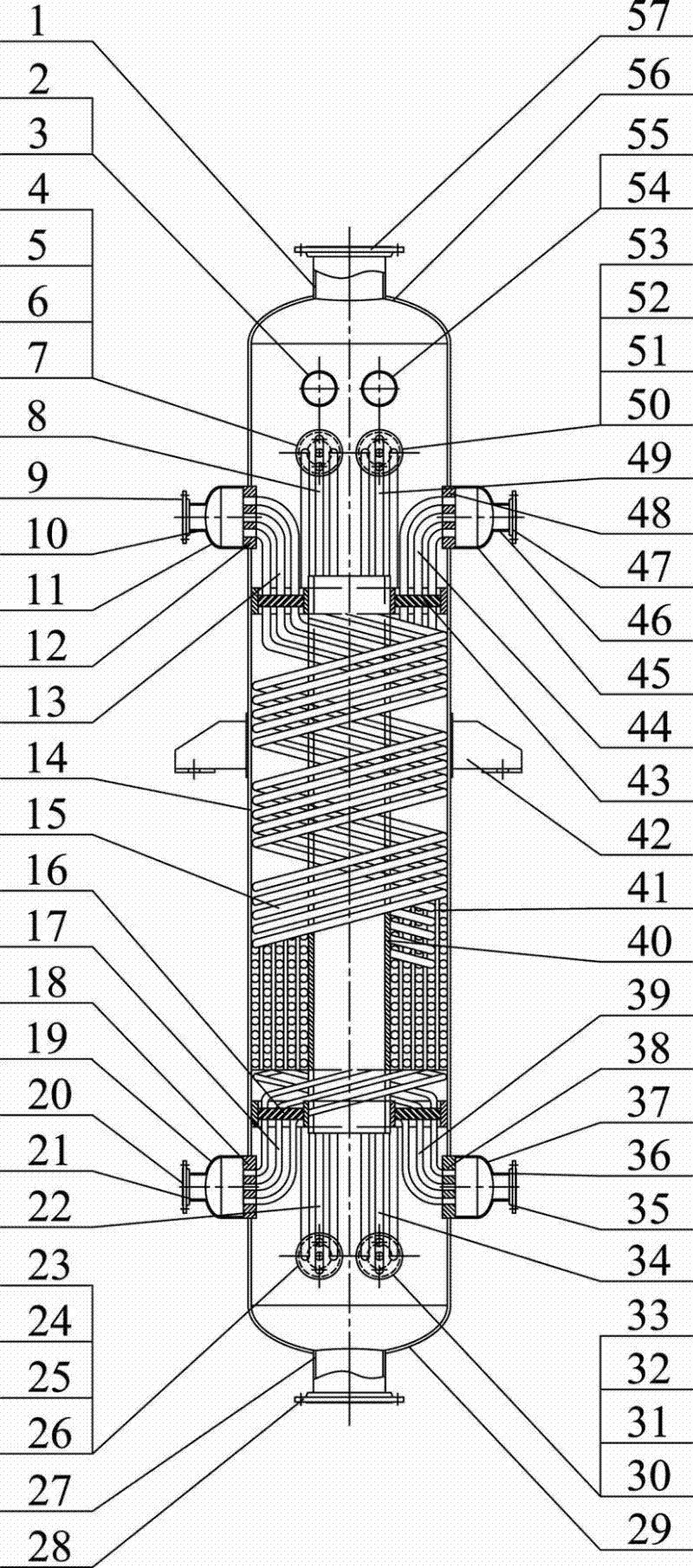 Liquefied natural gas (LNG) low-temperature liquefied primary refrigerating four-stream spiral twined pipe type heat exchange equipment