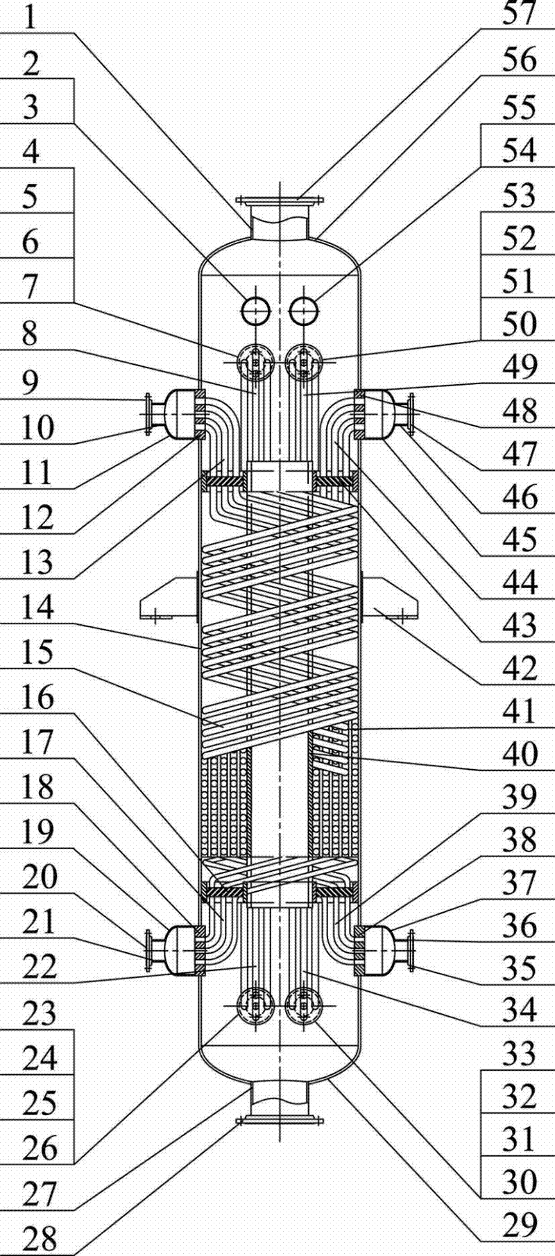 Liquefied natural gas (LNG) low-temperature liquefied primary refrigerating four-stream spiral twined pipe type heat exchange equipment