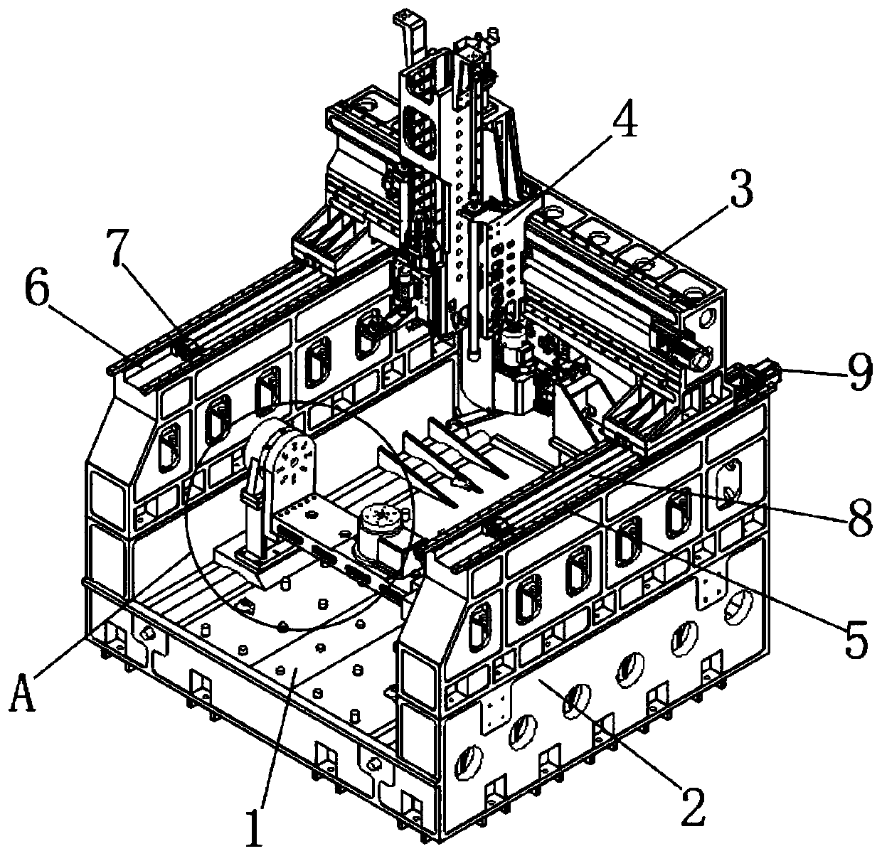 Nine-axis linkage comprehensive machining center