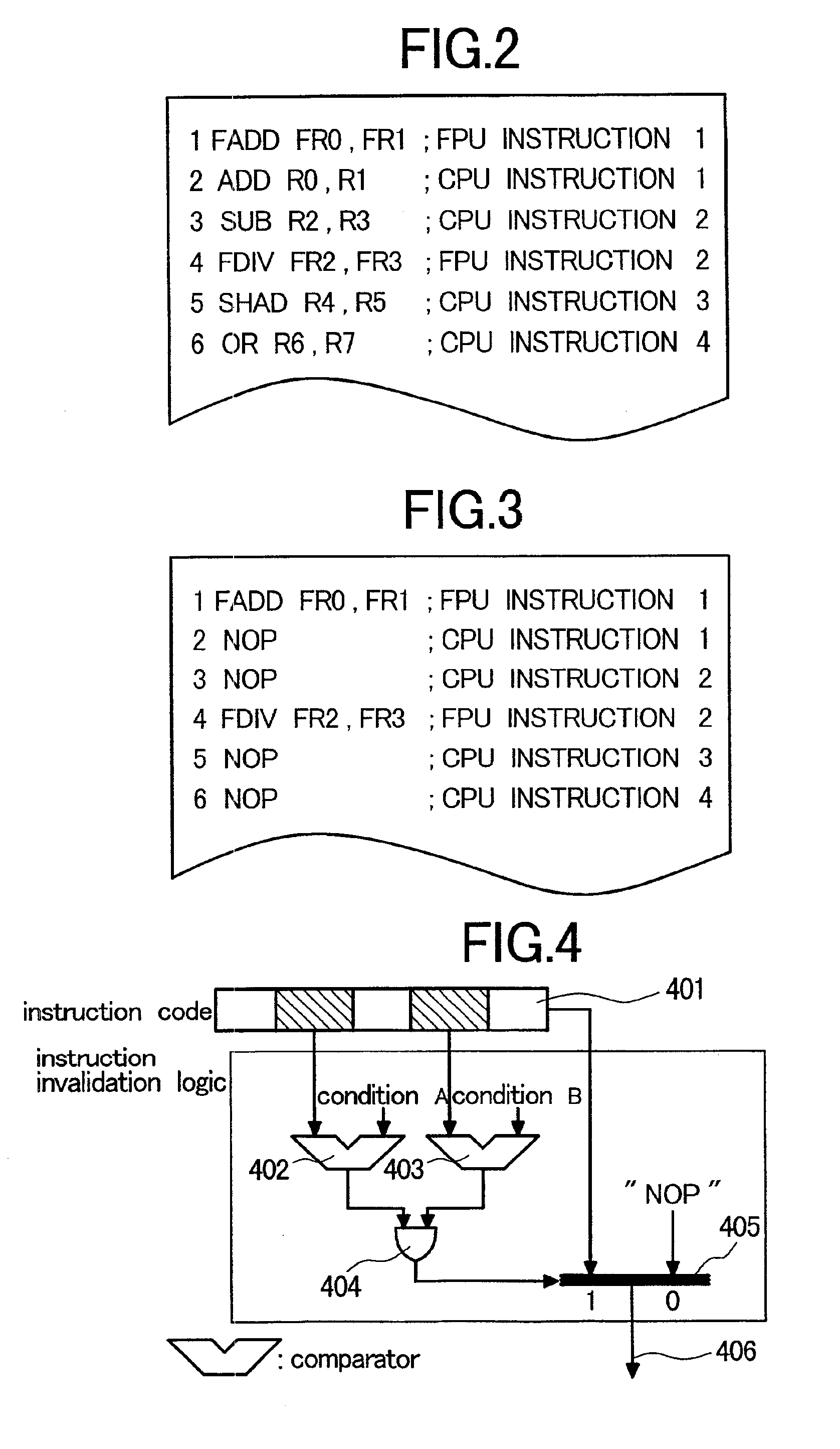 Substituting specified instruction with NOP to functional unit and halting clock pulses to data latches for power saving