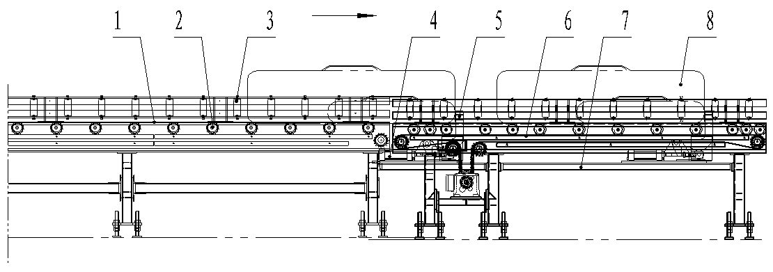 Tyre separation device of tyre transportation line