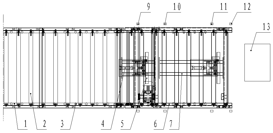 Tyre separation device of tyre transportation line