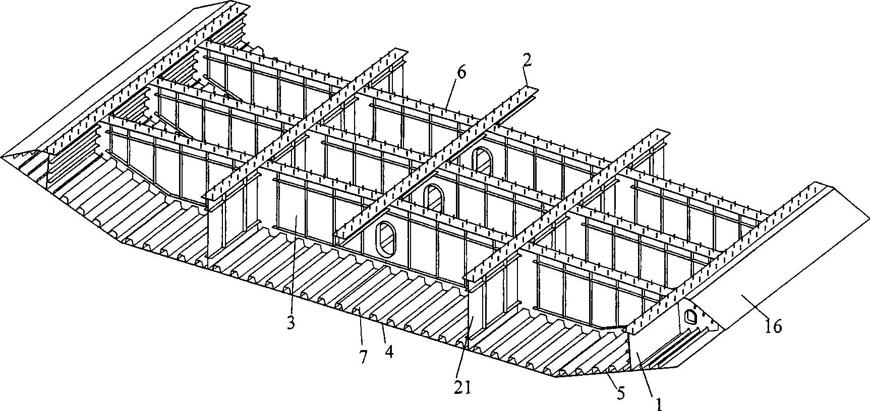 Streamline steel-concrete folding case beam