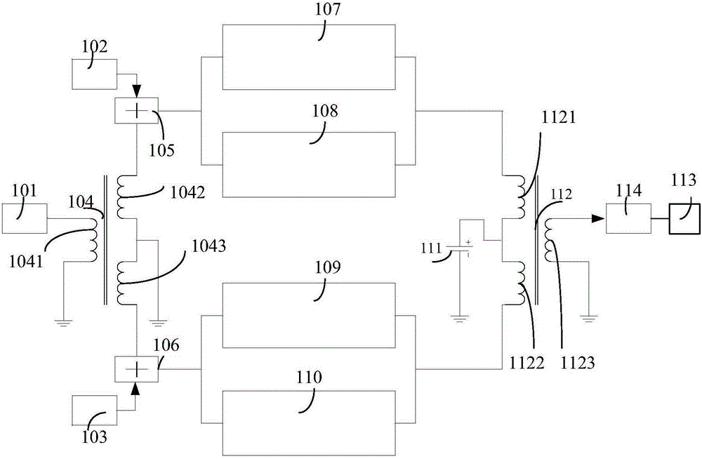 Power amplification device of nonlinear electromagnetic ultrasound exciting signal