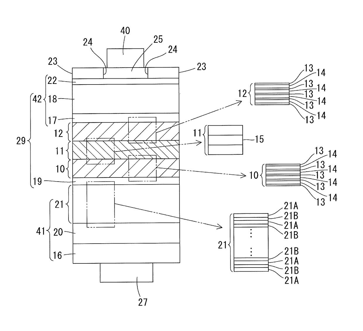 Nitride semiconductor light-emitting device with periodic gain active layers