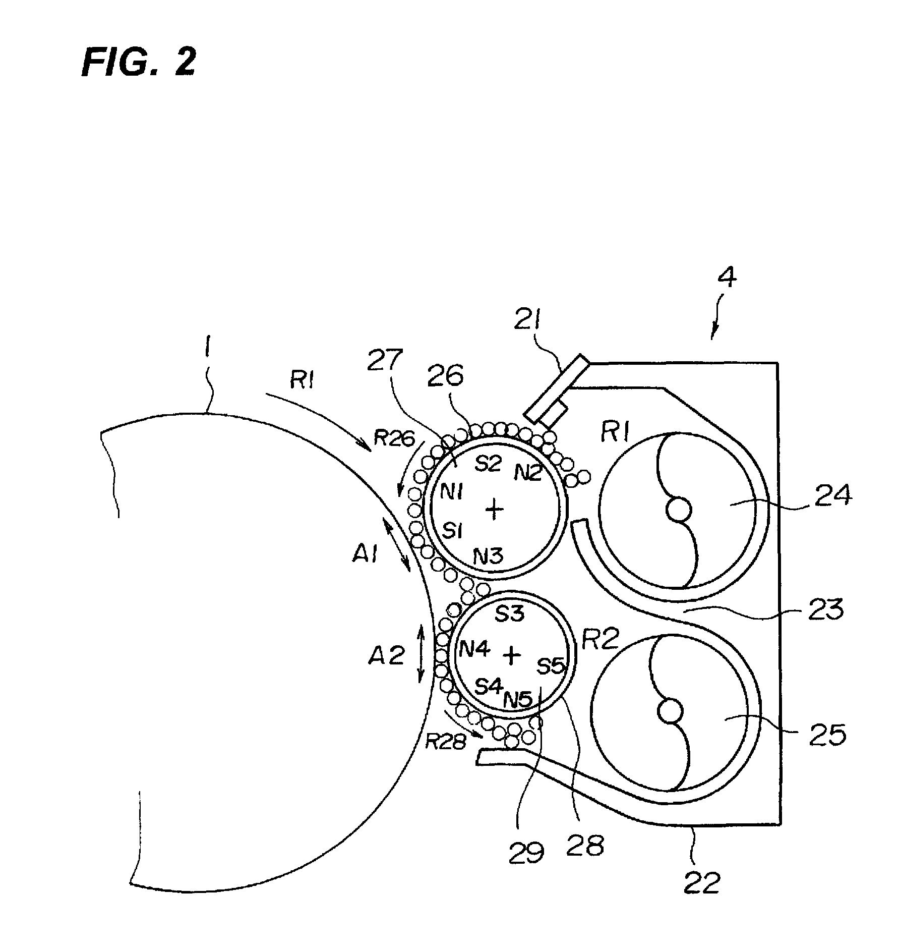 Development apparatus including a first developer member made of pure aluminum or an aluminum alloy and a second developer member of stainless steel