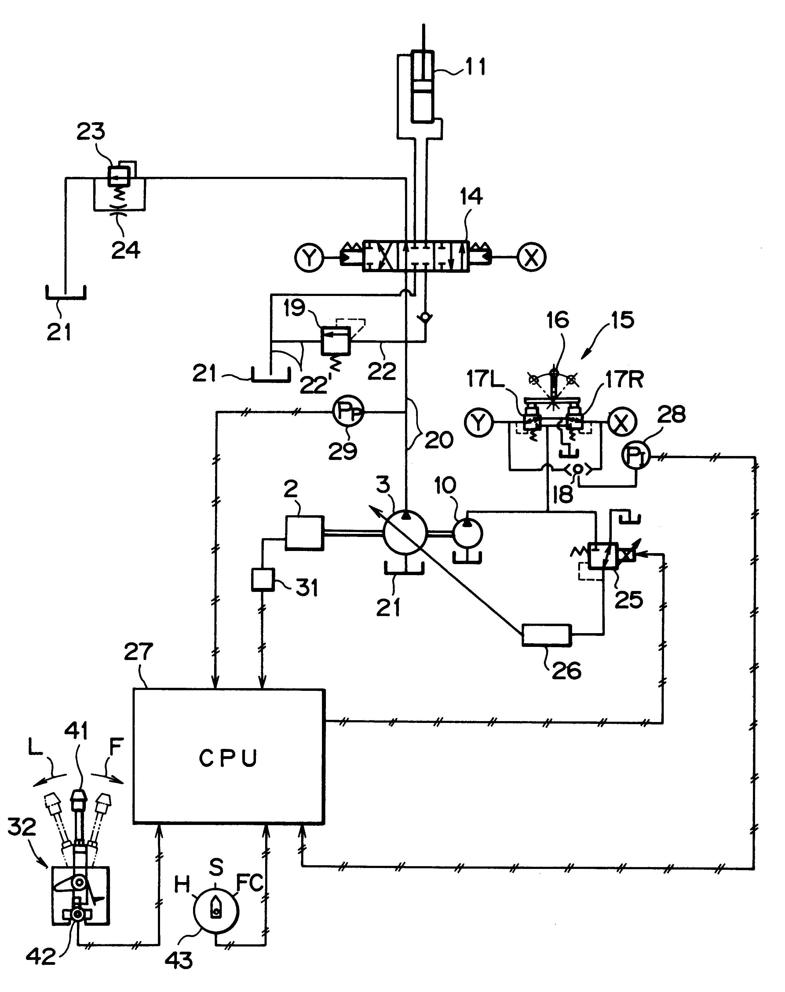 Flow rate control device in a hydraulic excavator