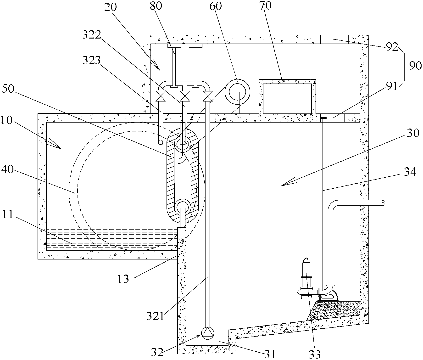 Water-taking mechanism of sewage source heat pump system and sewage source heat pump system with same