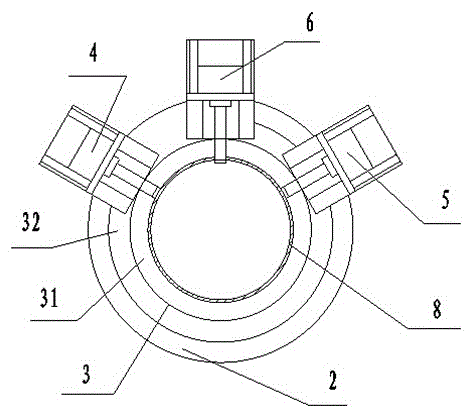 Automatic chamfering, cutting-off and deburring device for steel pipe