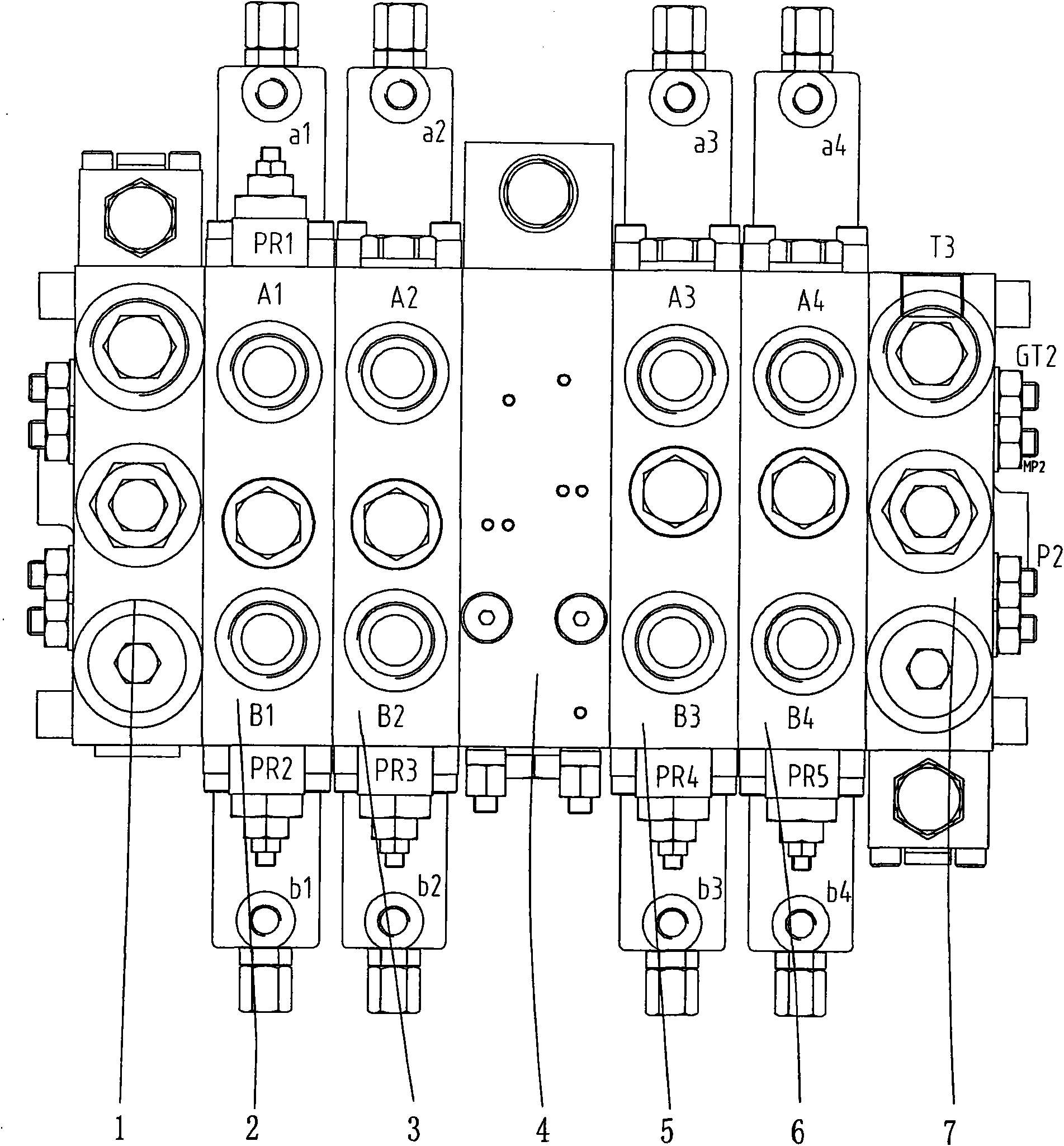 Multi-channel proportional flow distribution valve bank applicable to various variable pump systems