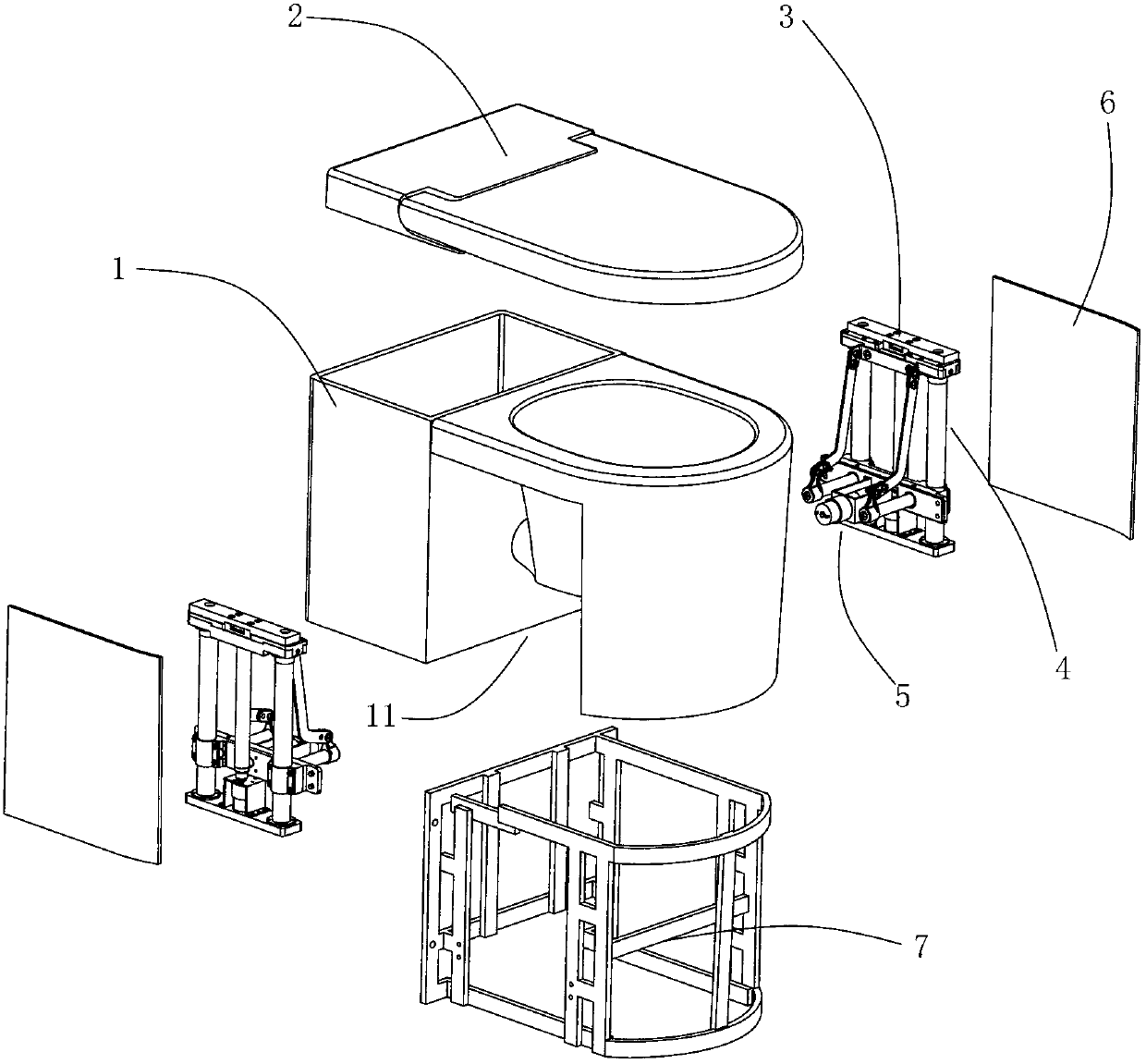 Pedestal pan with handrail and handrail adjusting device