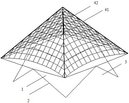 Folding cylindrical surface membrane structure provided with rigid support rods