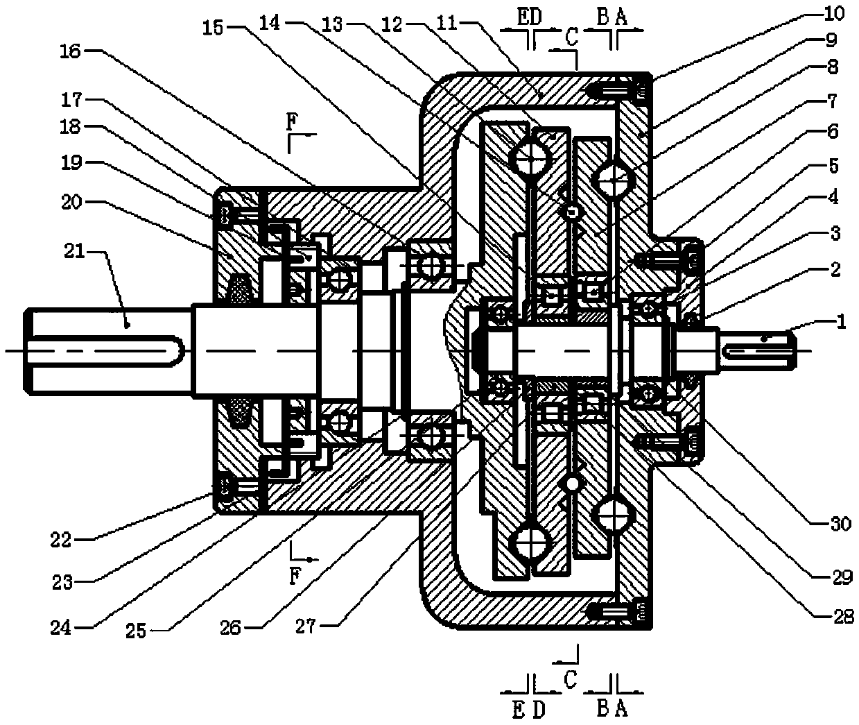 Two-stage-parallel cycloidal steel ball speed reducer