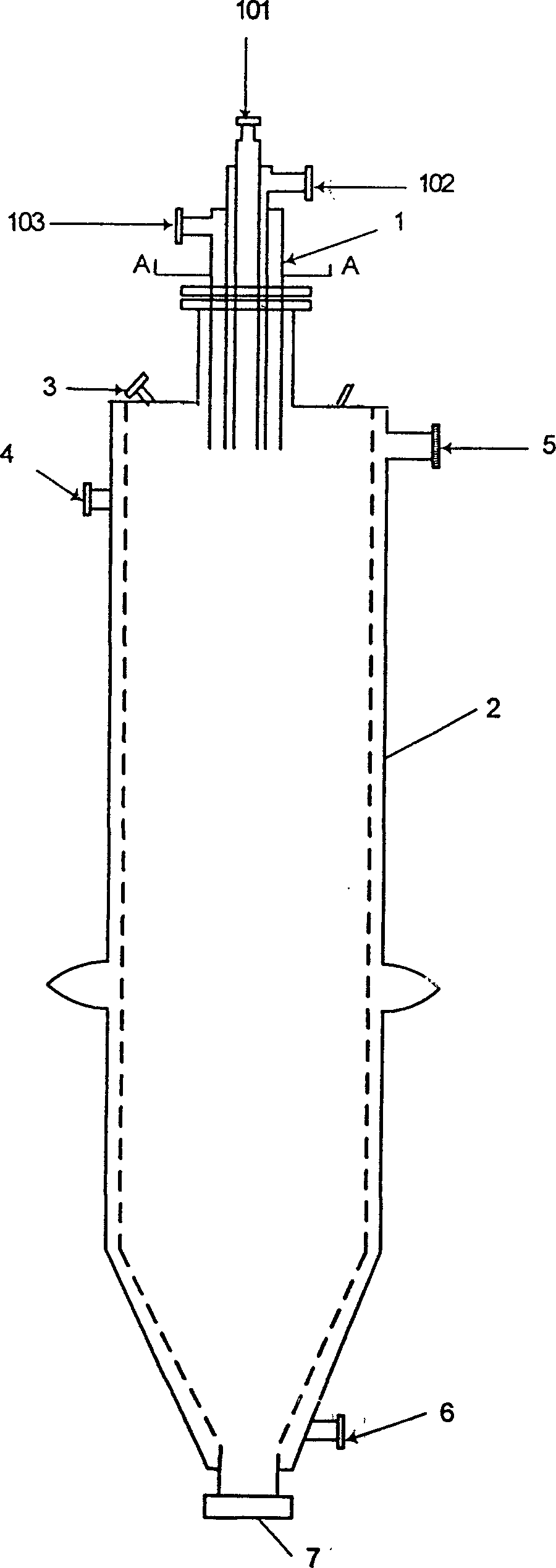 Auxiliarily burning reactor and its application in vapor process of preparing nano SiO2