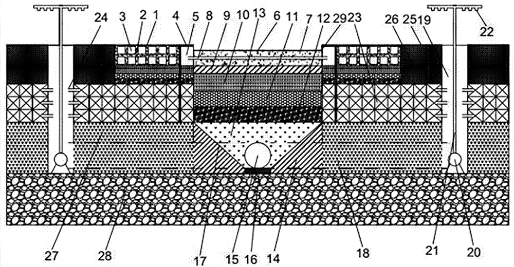 Multi-module rainwater collecting and purifying and greenbelt conserving urban road